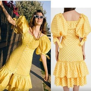 CAROLINE CONSTAS Women's Polka Dot-print Nella Midi Dress In Yellow Small